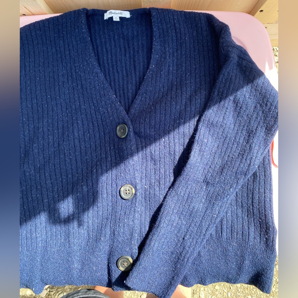 Madewell Blue Cardigan Sweater V-Neck Ribbed
